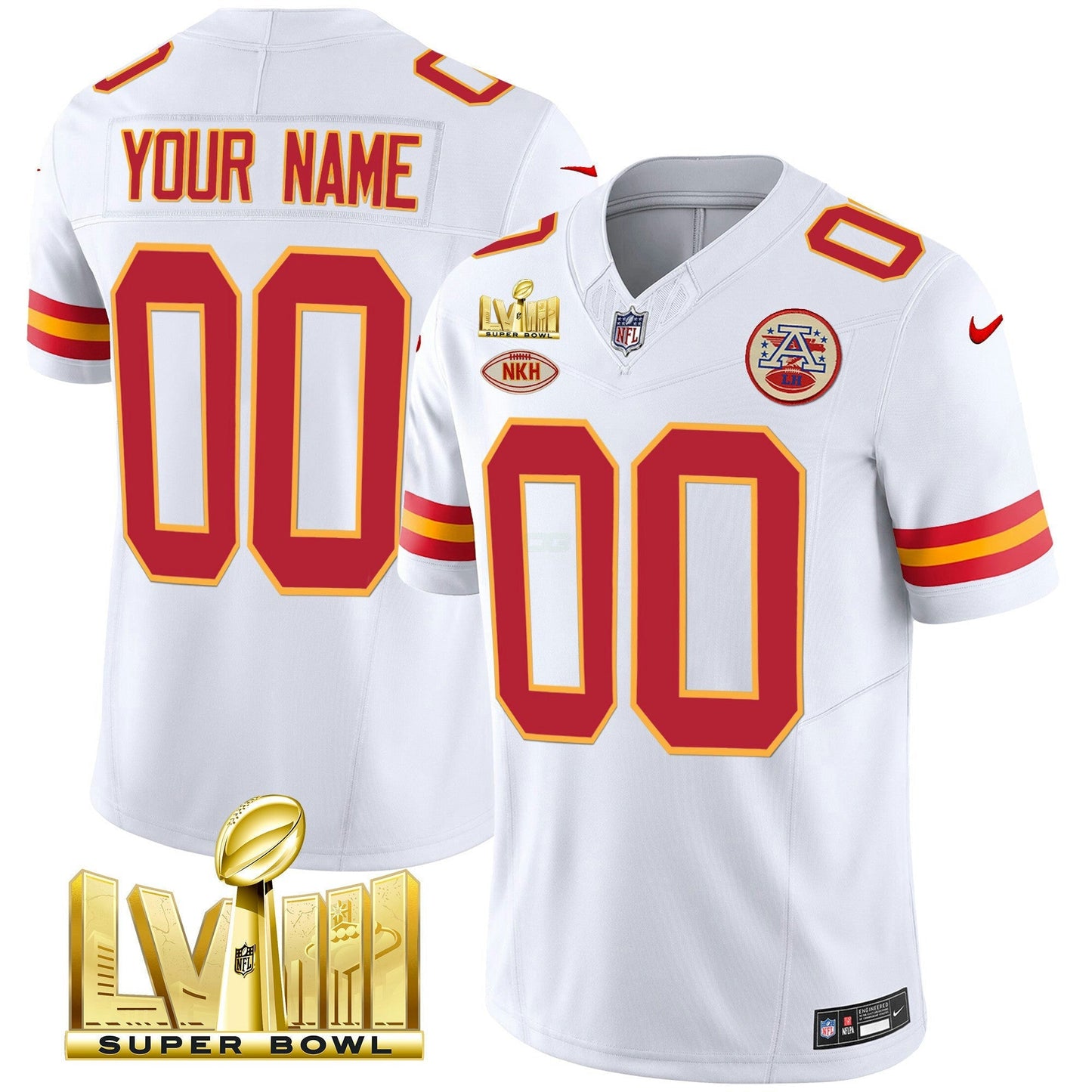 Camisa NFL Kansas City Chiefs Super Bowl LVIII Dourada Patch Vapor Jersey V2