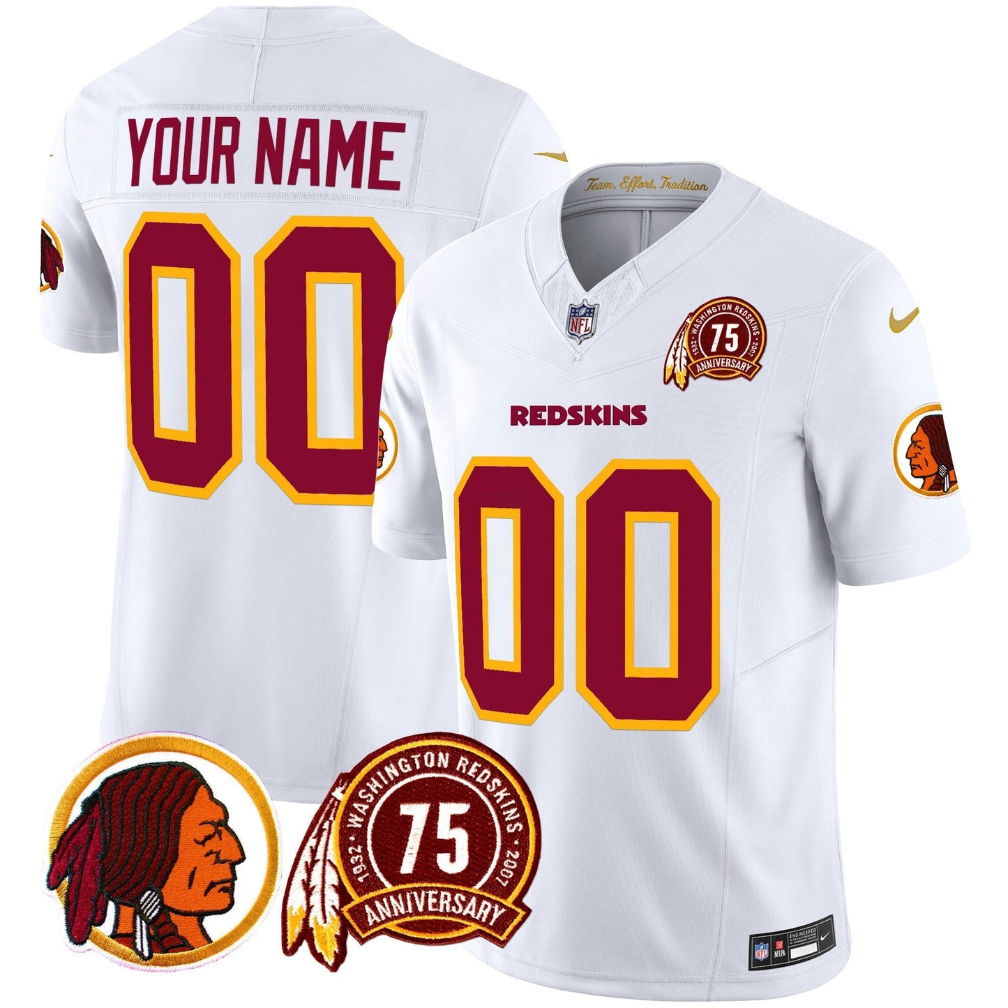 Camisa NFL Washington Commanders Washington Redskins 75th Patch Throwback Vapor Limited Jersey