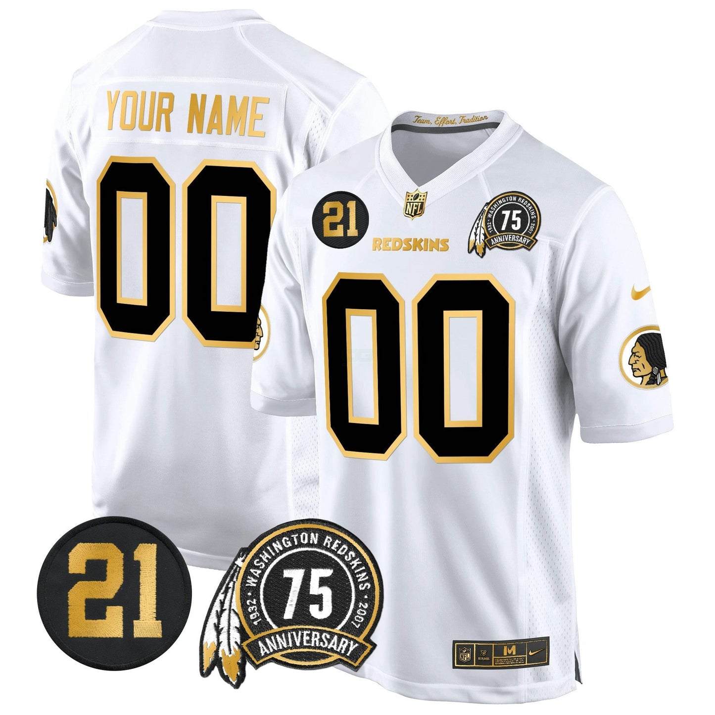 Camisa NFL Washington Commanders Washington Redskins 75th & Sean Taylor Patch Dourada Game Jersey