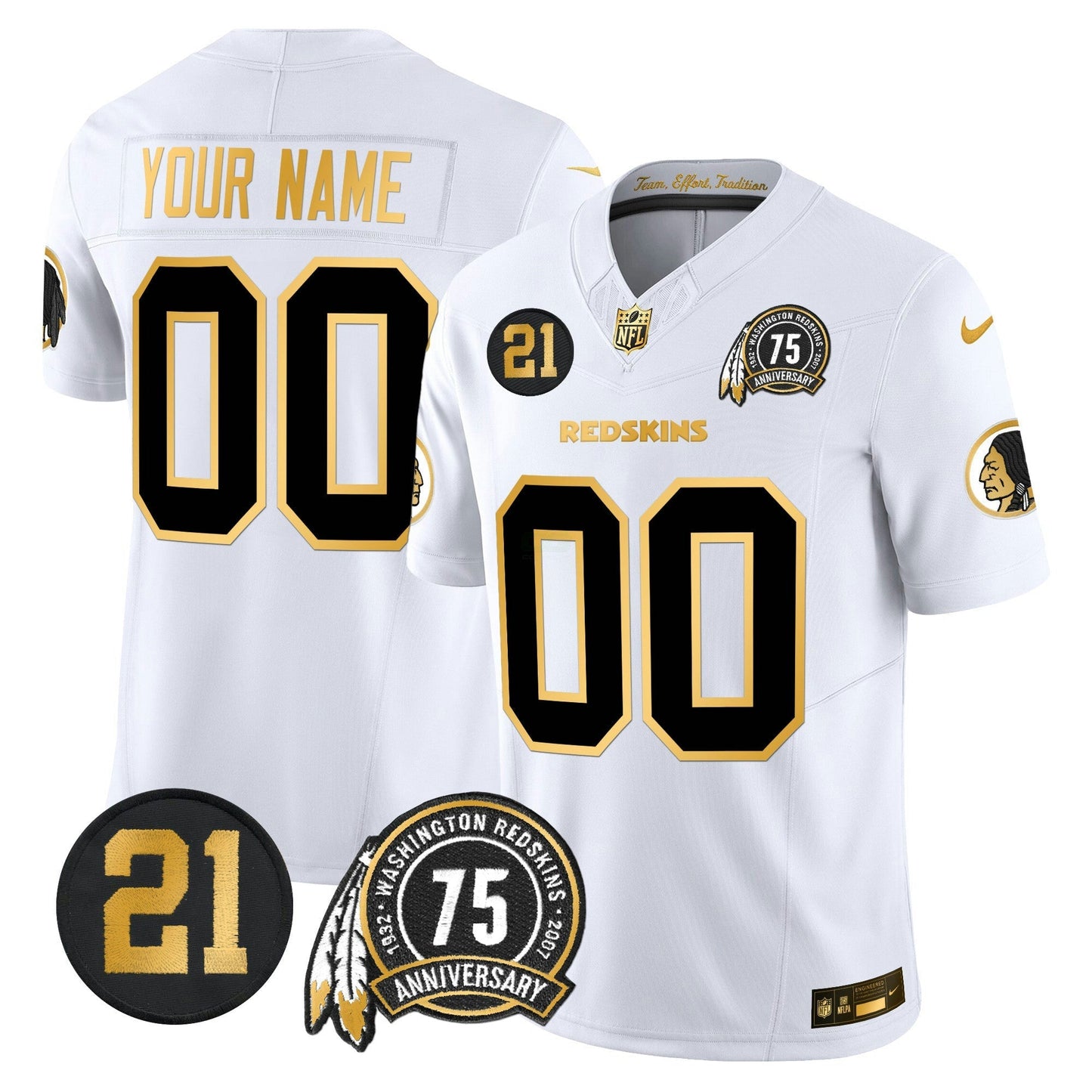 Camisa NFL Washington Commanders Washington Redskins 75th & Sean Taylor Patch Dourada Vapor Limited Jersey