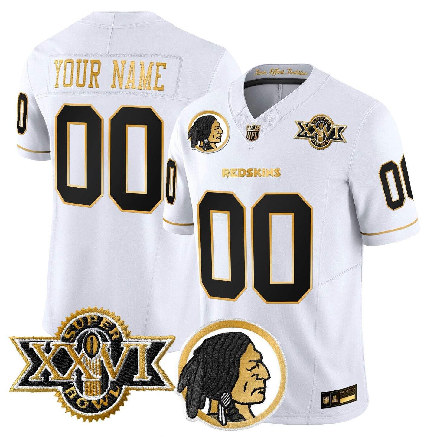 Camisa NFL Washington Commanders Washington Redskins Throwback 1992 Super Bowl XXVI Patch Dourada Vapor Limited Jersey