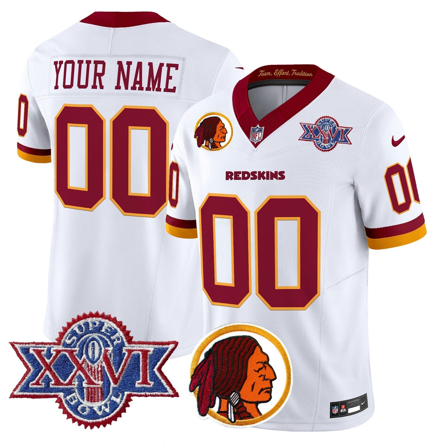Camisa NFL Washington Commanders Washington Redskins Throwback 1992 Super Bowl XXVI Patch Vapor Limited Jersey V2