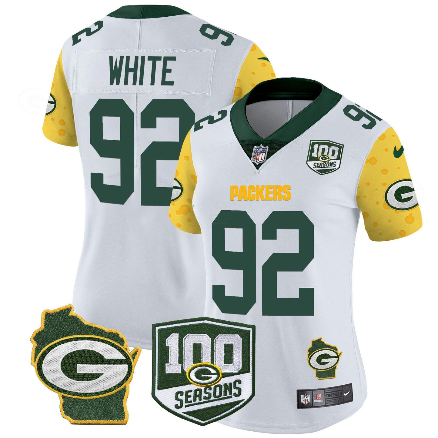 Camisa NFL Women’s 100th Season & Home Patch Cheese Vapor Limited Jersey