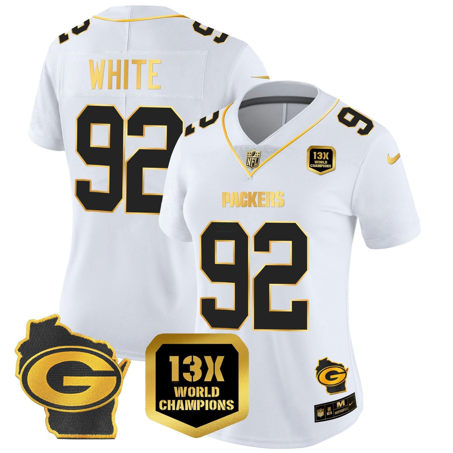 Camisa NFL Women’s 13 Time World Champions & Home Patch Dourada Vapor Jersey