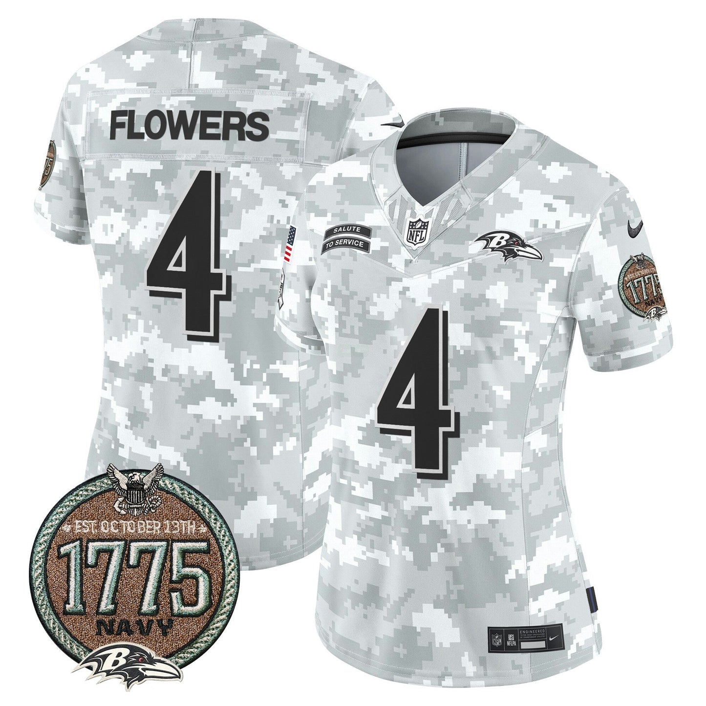 Camisa NFL Baltimore Ravens Women’s 2024 Salute to Service Establishment Year Patch Vapor Limited Jersey