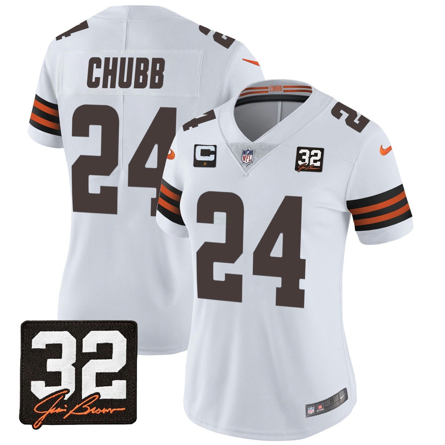 Camisa NFL Women’s #32 Jim Brown Memorial Patch Jersey