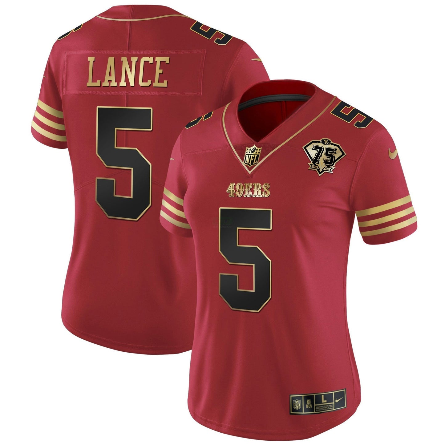Camisa NFL Women’s 75th Anniversary Patch Vapor Preta Vermelha Dourada Limited - Preta Vermelha