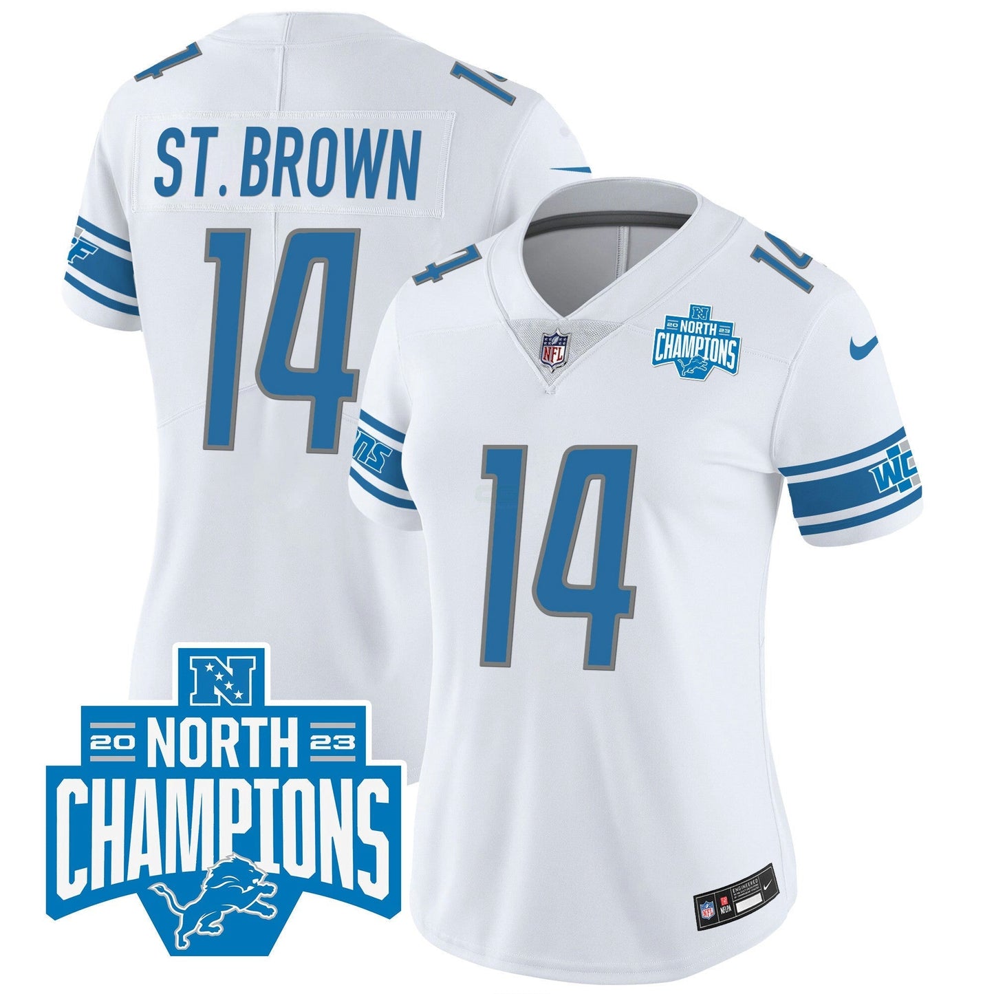 Camisa NFL Women’s Detroit 2023 NFC North Division Champions Patch Vapor Jersey