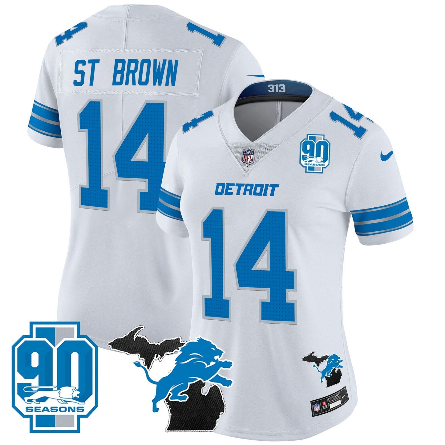 Camisa NFL Women’s Detroit 2024 Michigan & 90th Year Patch Vapor Jersey