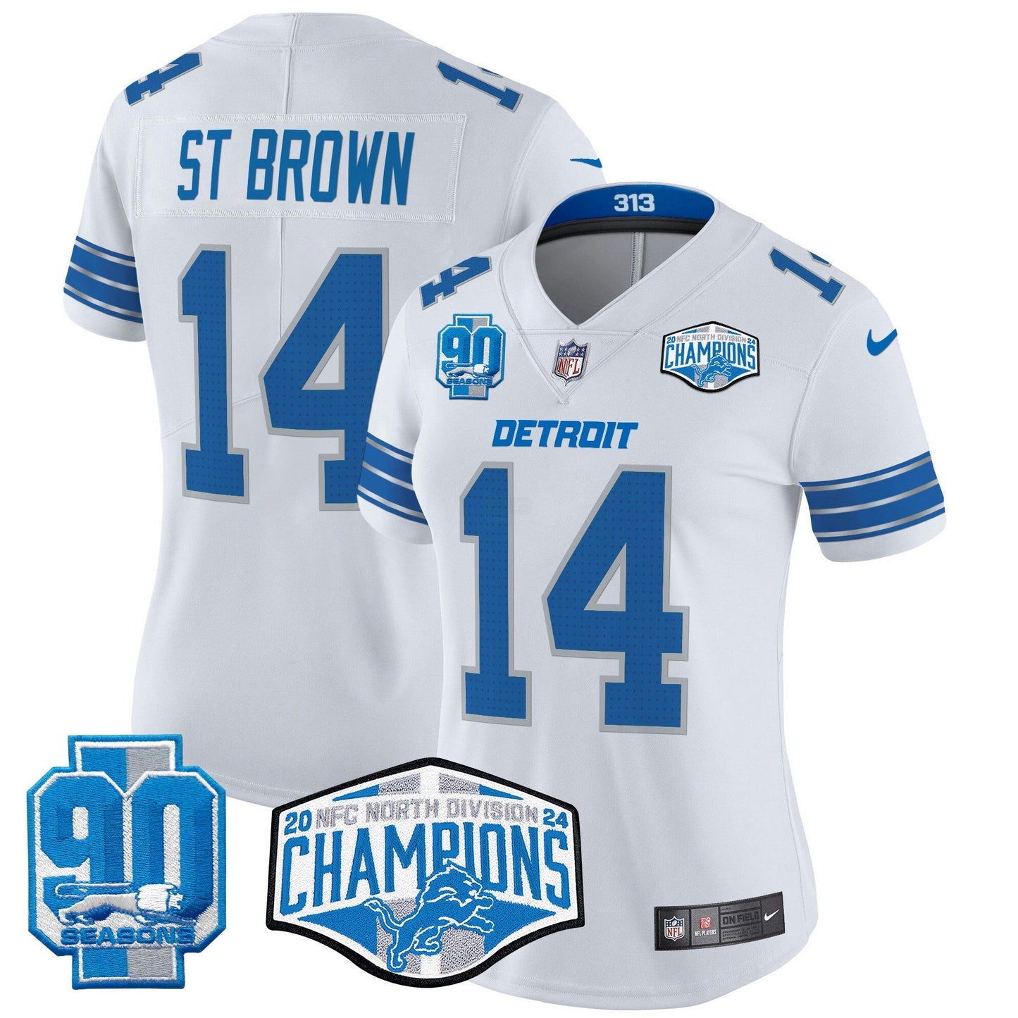 Camisa NFL Women’s Detroit 2024 NFC North Division Champions Patch Vapor Limited Jersey