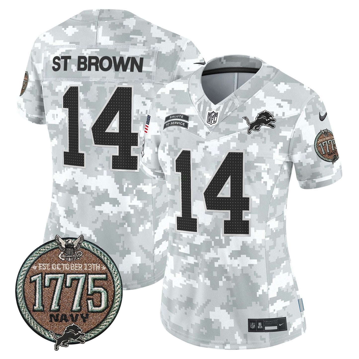 Camisa NFL Women’s Detroit 2024 Salute to Service Establishment Year Patch Vapor Limited Jersey