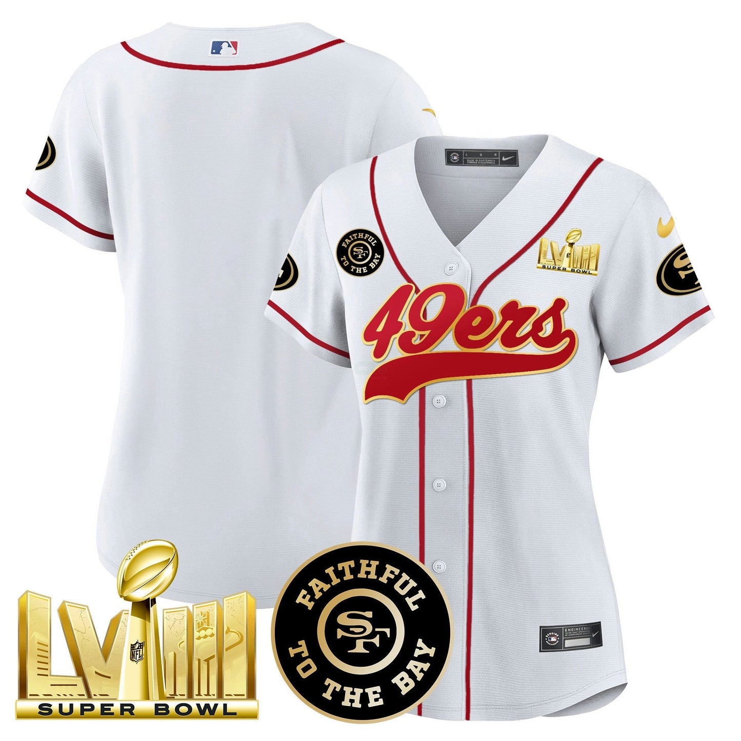 Camisa NFL Women’s Faithful & Super Bowl LVIII Dourada Patch Jersey