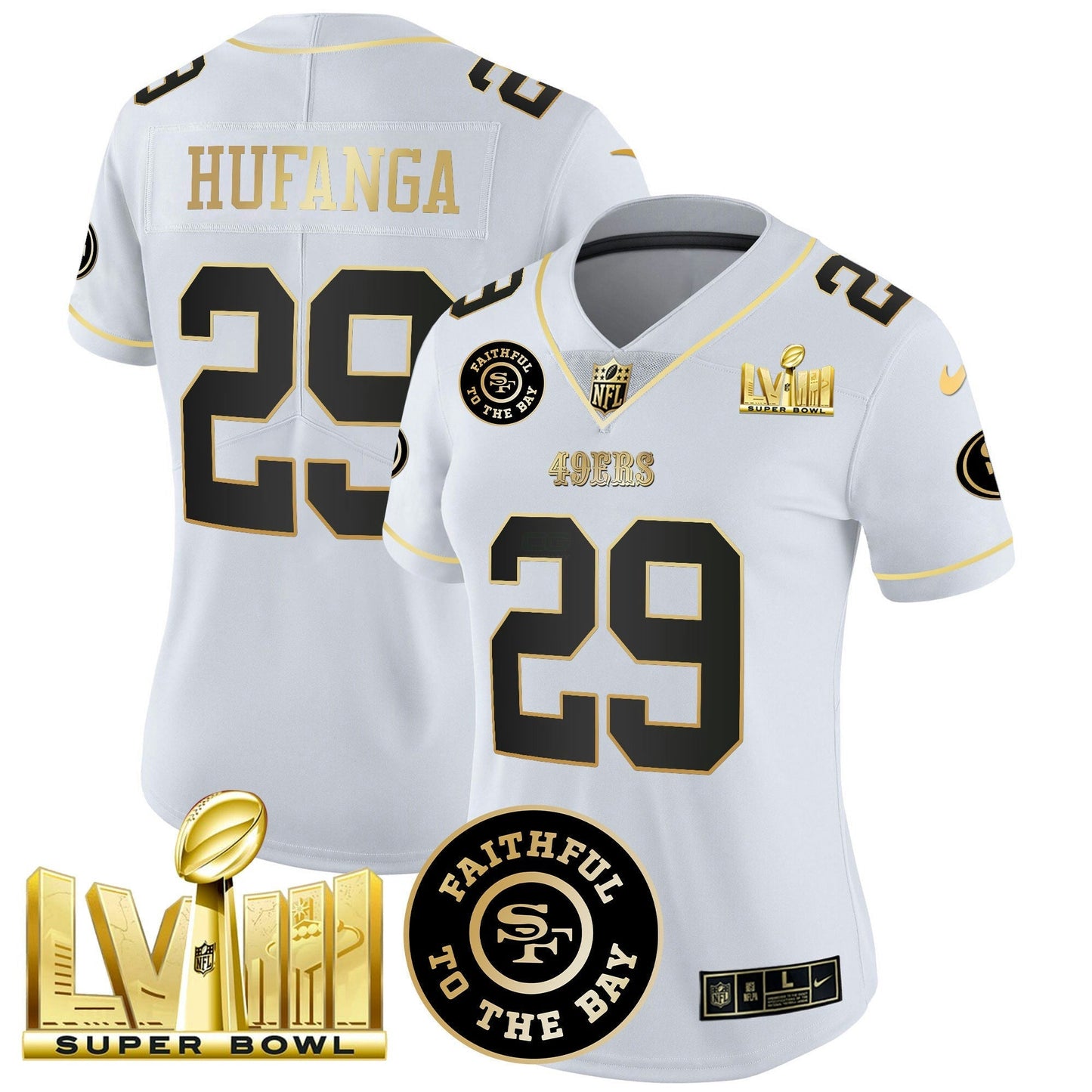 Camisa NFL Women’s Faithful & Super Bowl LVIII Dourada Patch Vapor Jersey V2