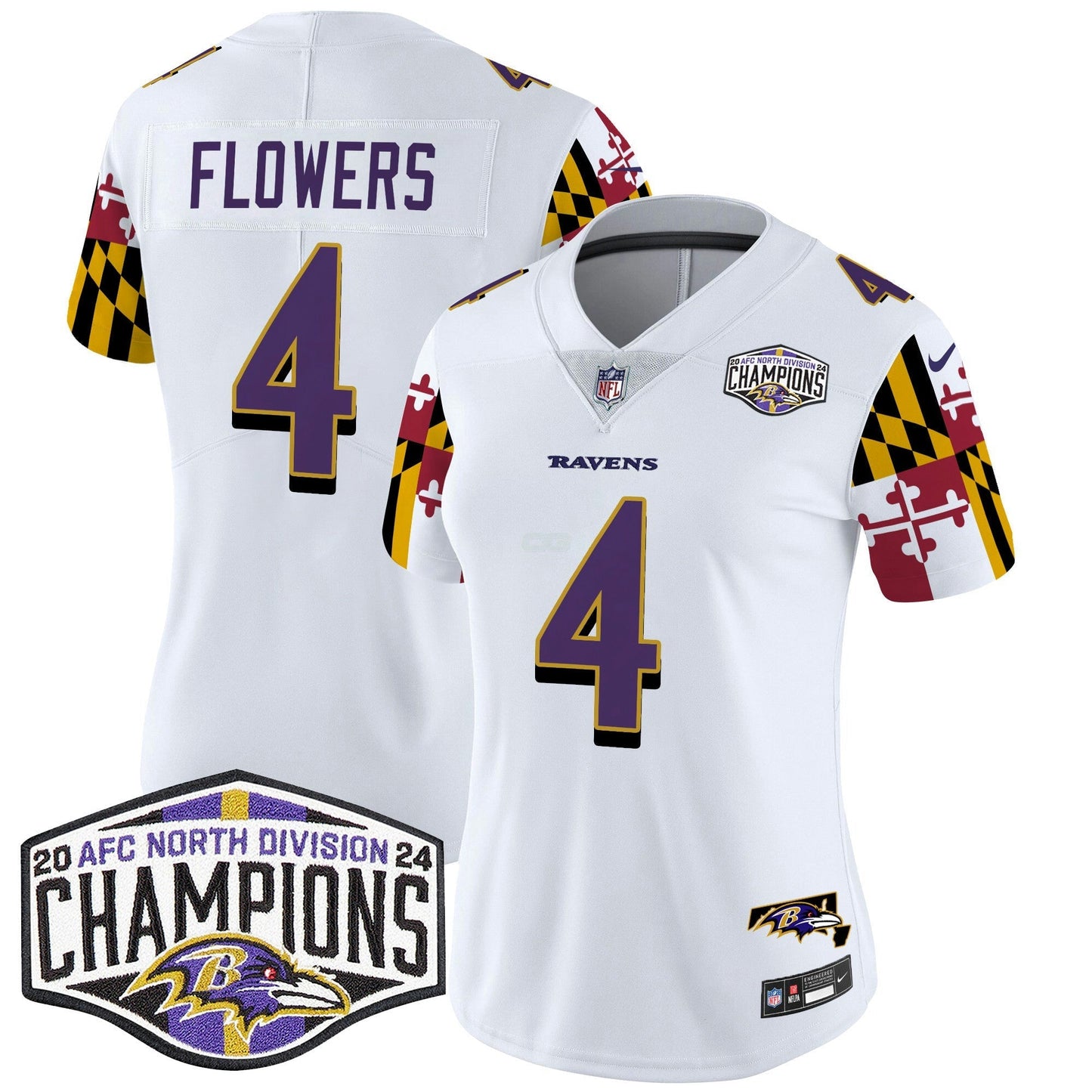Camisa NFL Women’s Maryland Flag 2024 AFC North Division Champions Patch Vapor Limited Jersey