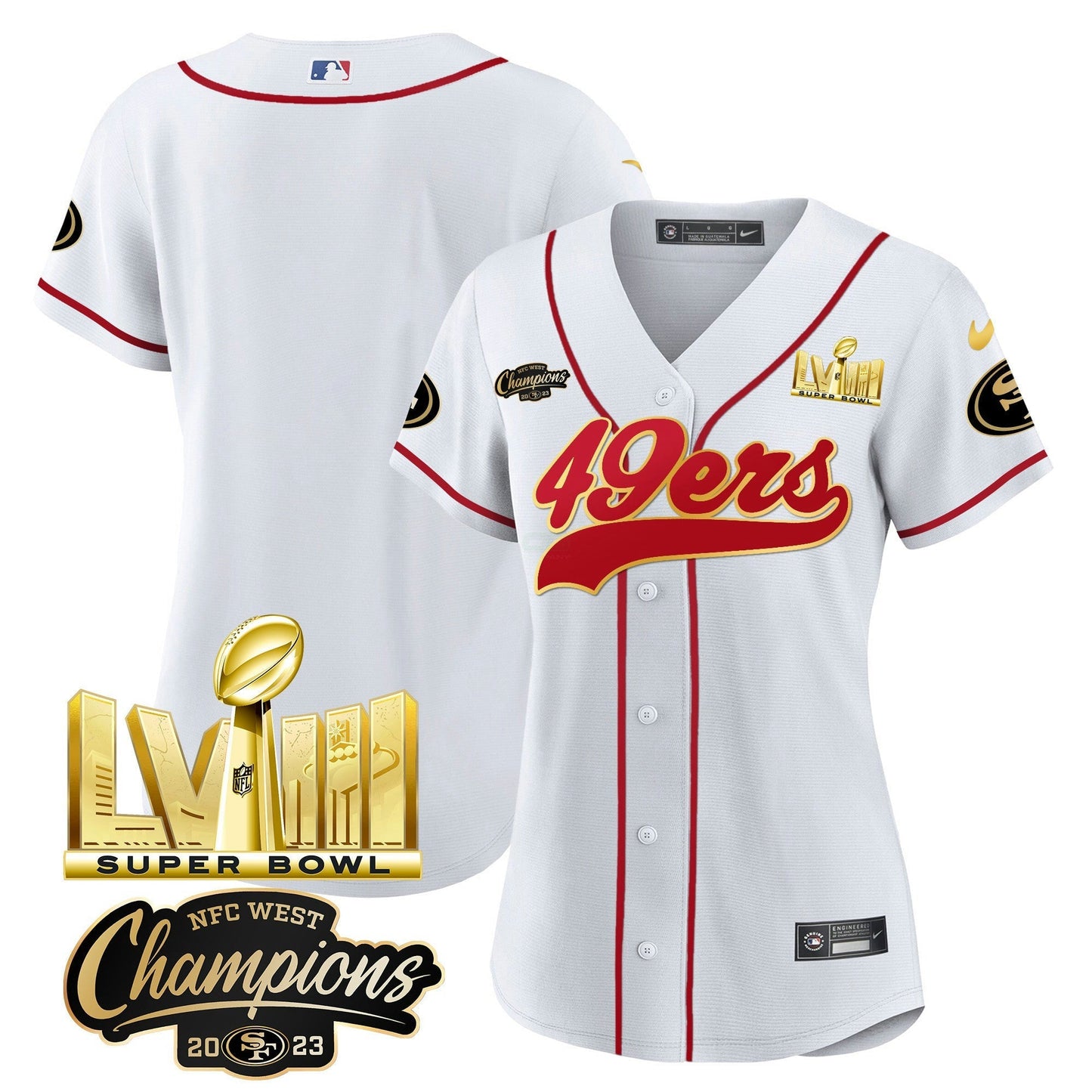 Camisa NFL Women’s NFC West Champions & Super Bowl LVIII Dourada Patch Jersey
