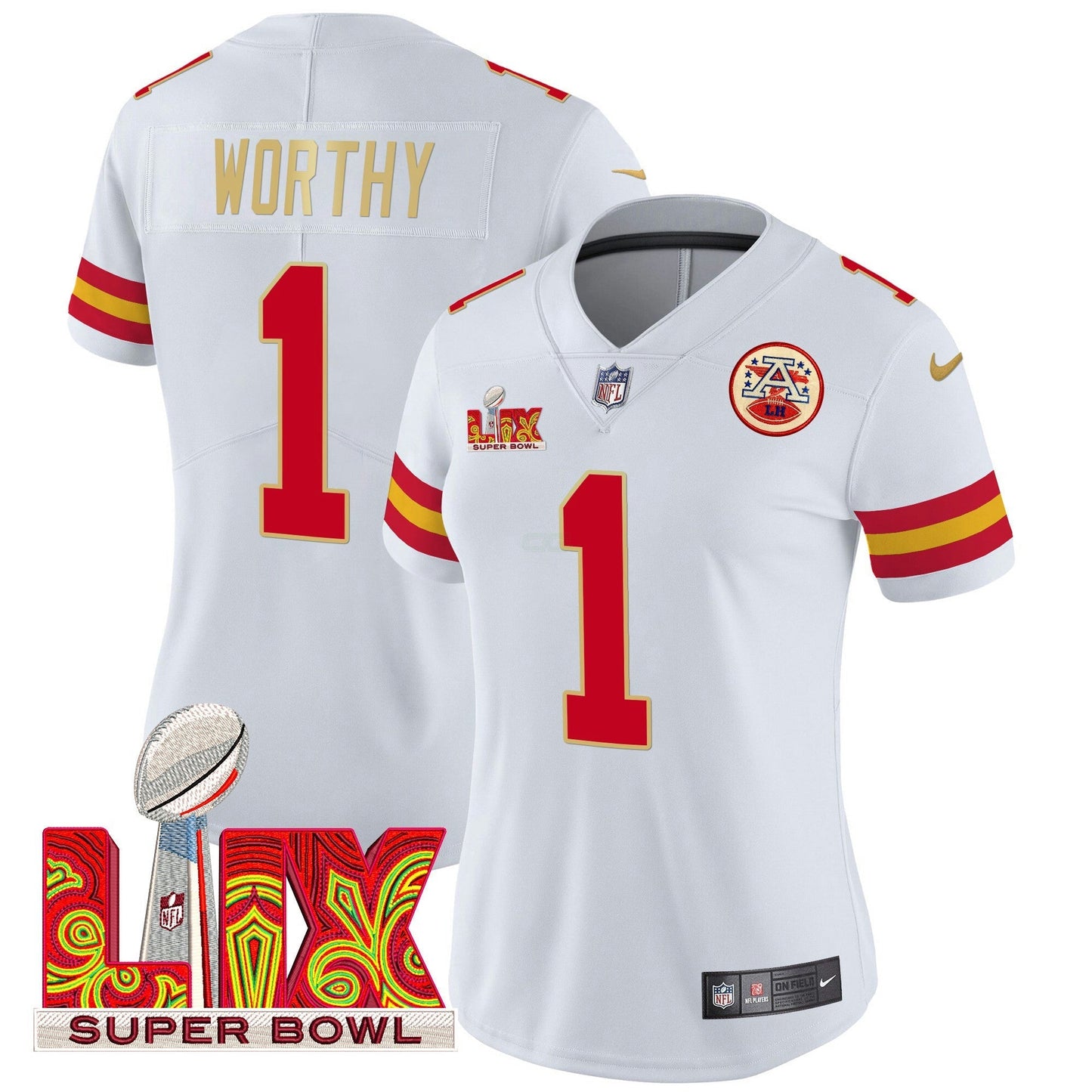 Camisa NFL Women’s Super Bowl LIX Patch Dourada Trim Vapor Limited Jersey