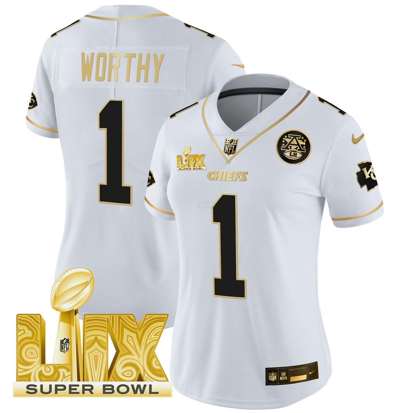 Camisa NFL Women’s Super Bowl LIX Patch Dourada Vapor Limited Jersey