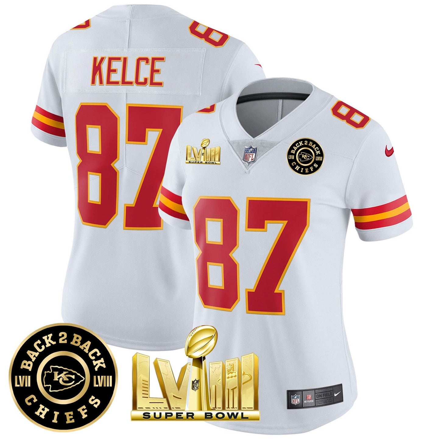 Camisa NFL Women’s Super Bowl LVIII & Back 2 Back Patch Vapor Jersey V3