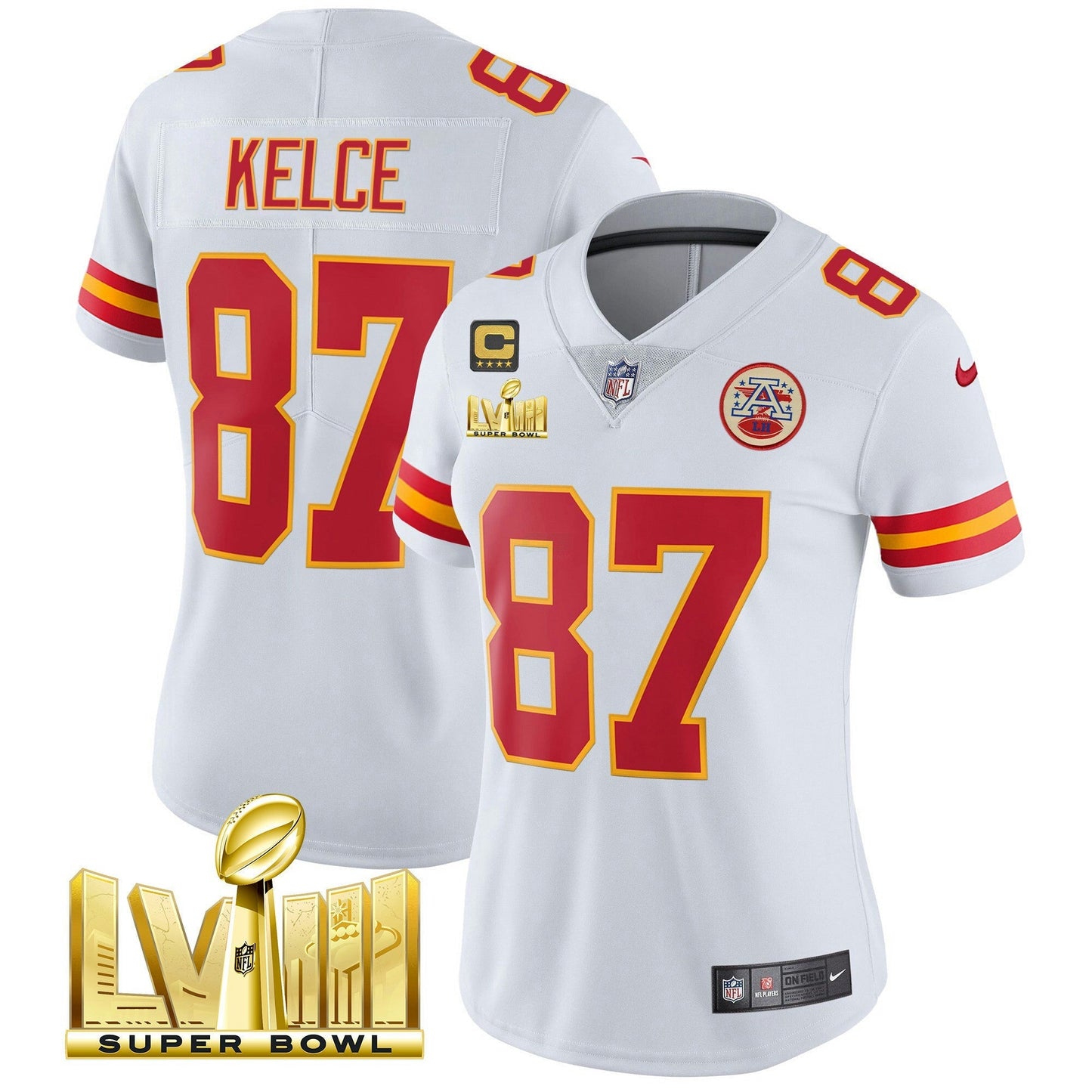 Camisa NFL Kansas City Chiefs Women’s Super Bowl LVIII Dourada Patch Vapor Jersey