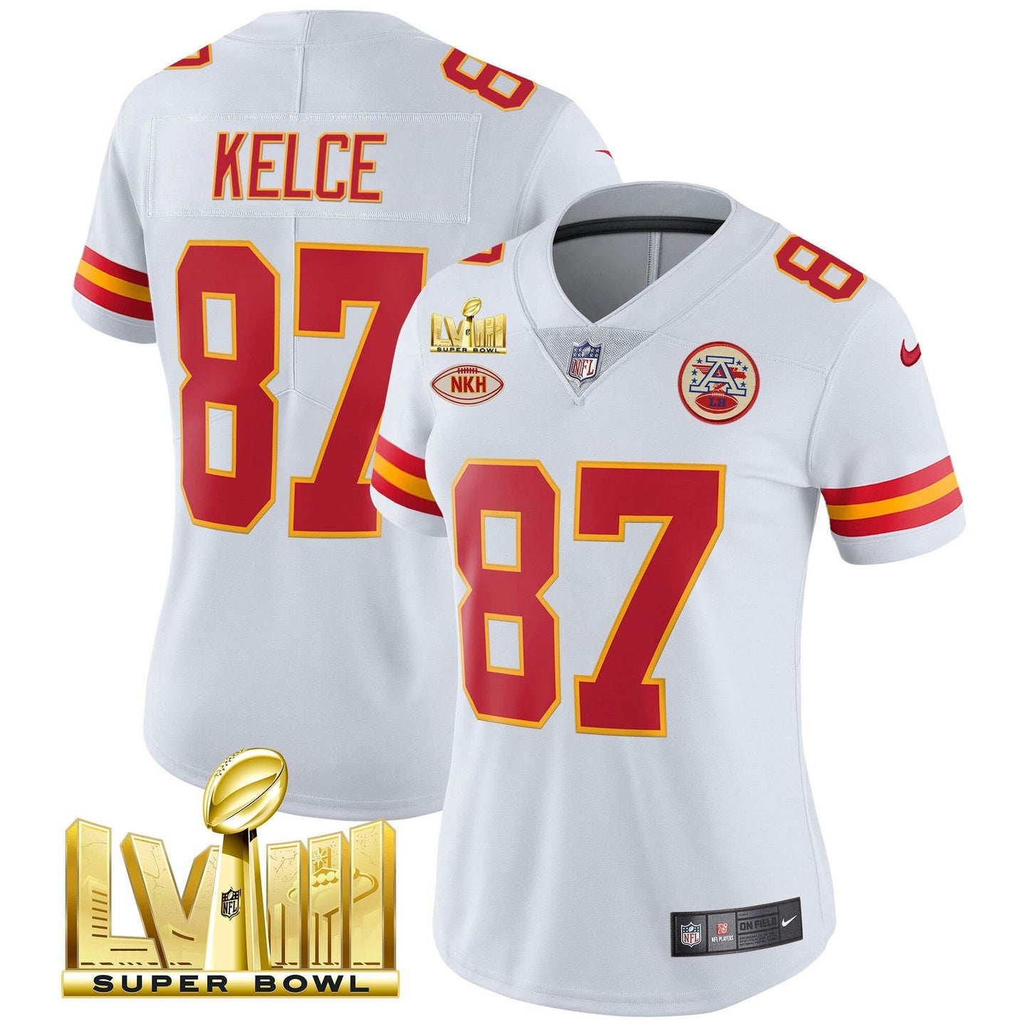 Camisa NFL Kansas City Chiefs Women’s Super Bowl LVIII Dourada Patch Vapor Jersey V2