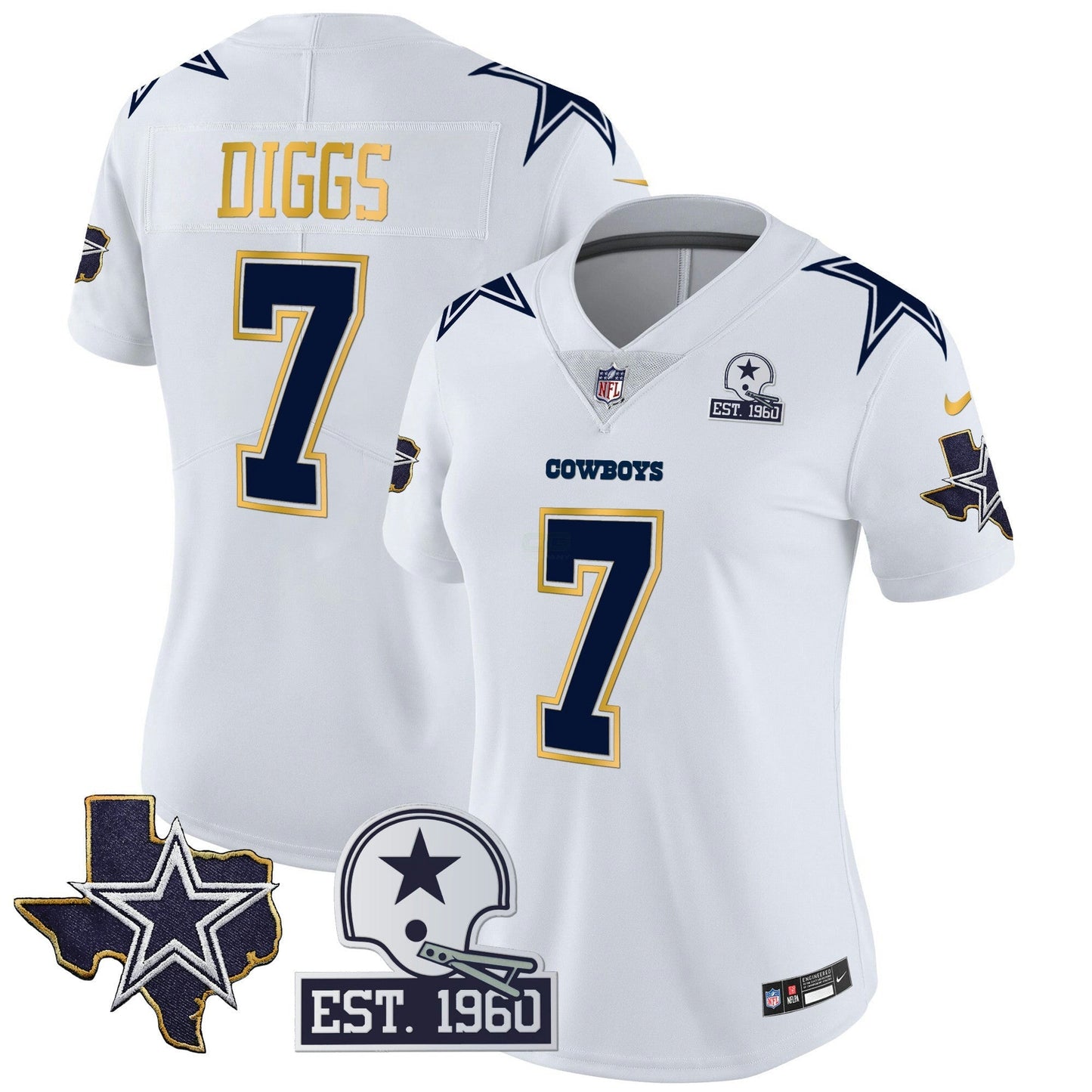 Camisa NFL Women’s Texas Patch Dourada Trim Vapor Jersey