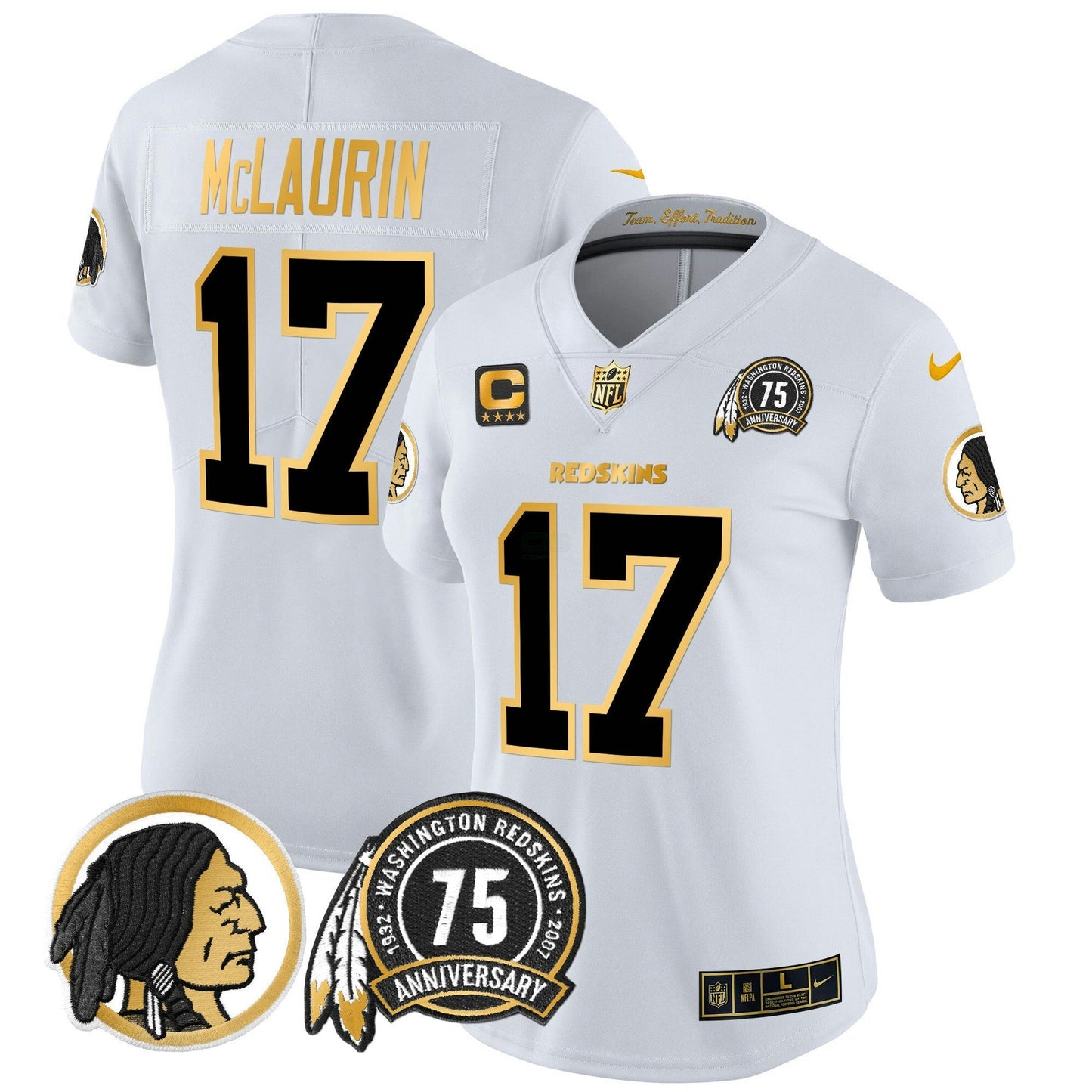 Camisa NFL Washington Commanders Women’s Washington Redskins 75th Patch Throwback Dourada Vapor Limited Jersey