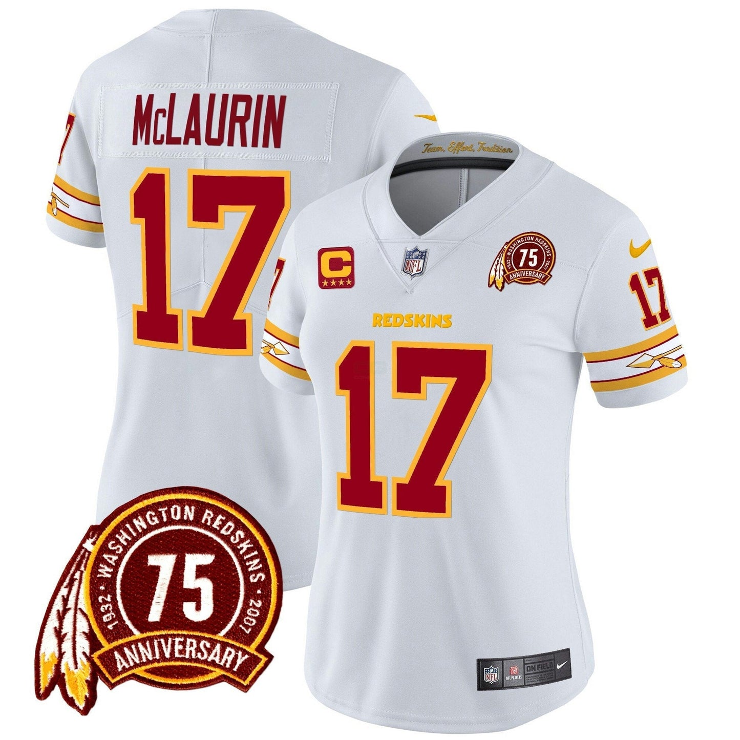 Camisa NFL Washington Commanders Women’s Washington Redskins 75th Patch Vapor Limited Jersey
