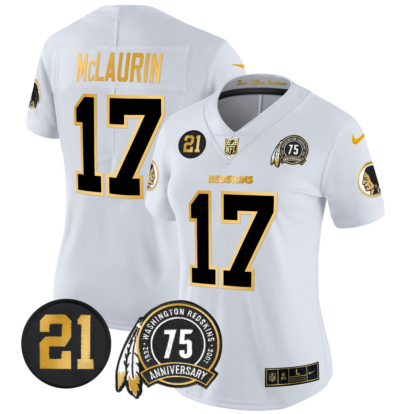 Camisa NFL Washington Commanders Women’s Washington Redskins 75th & Sean Taylor Patch Dourada Vapor Limited Jersey