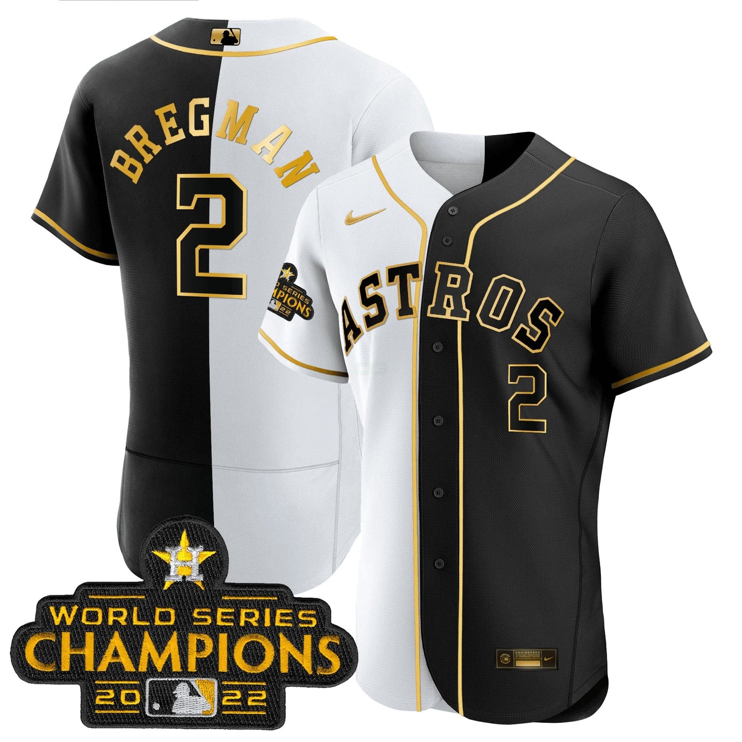 Camisa MLB 2023 Flex Base Split Preta & Branca Dourada Jersey