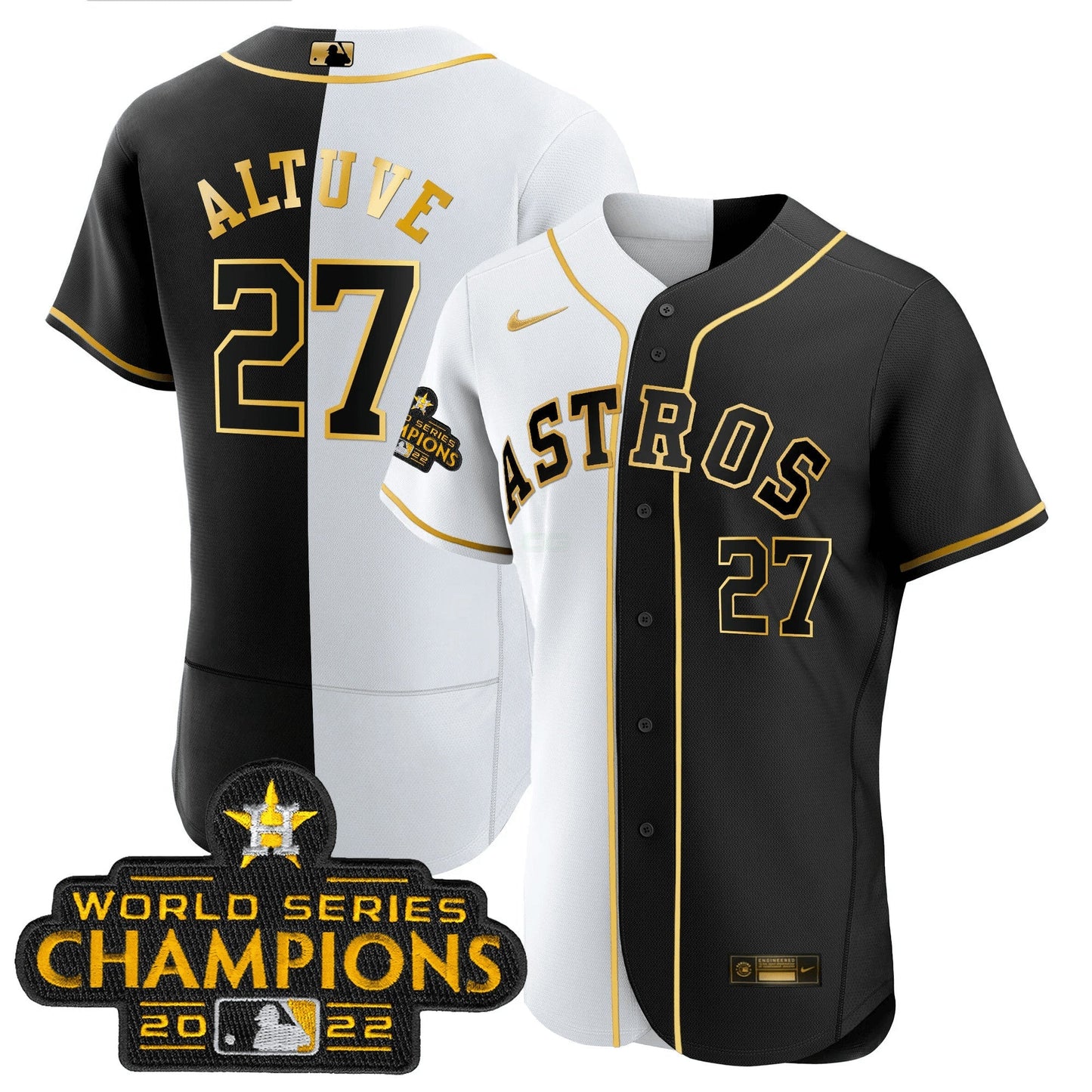 Camisa MLB 2023 Flex Base Split Preta & Branca Dourada Jersey