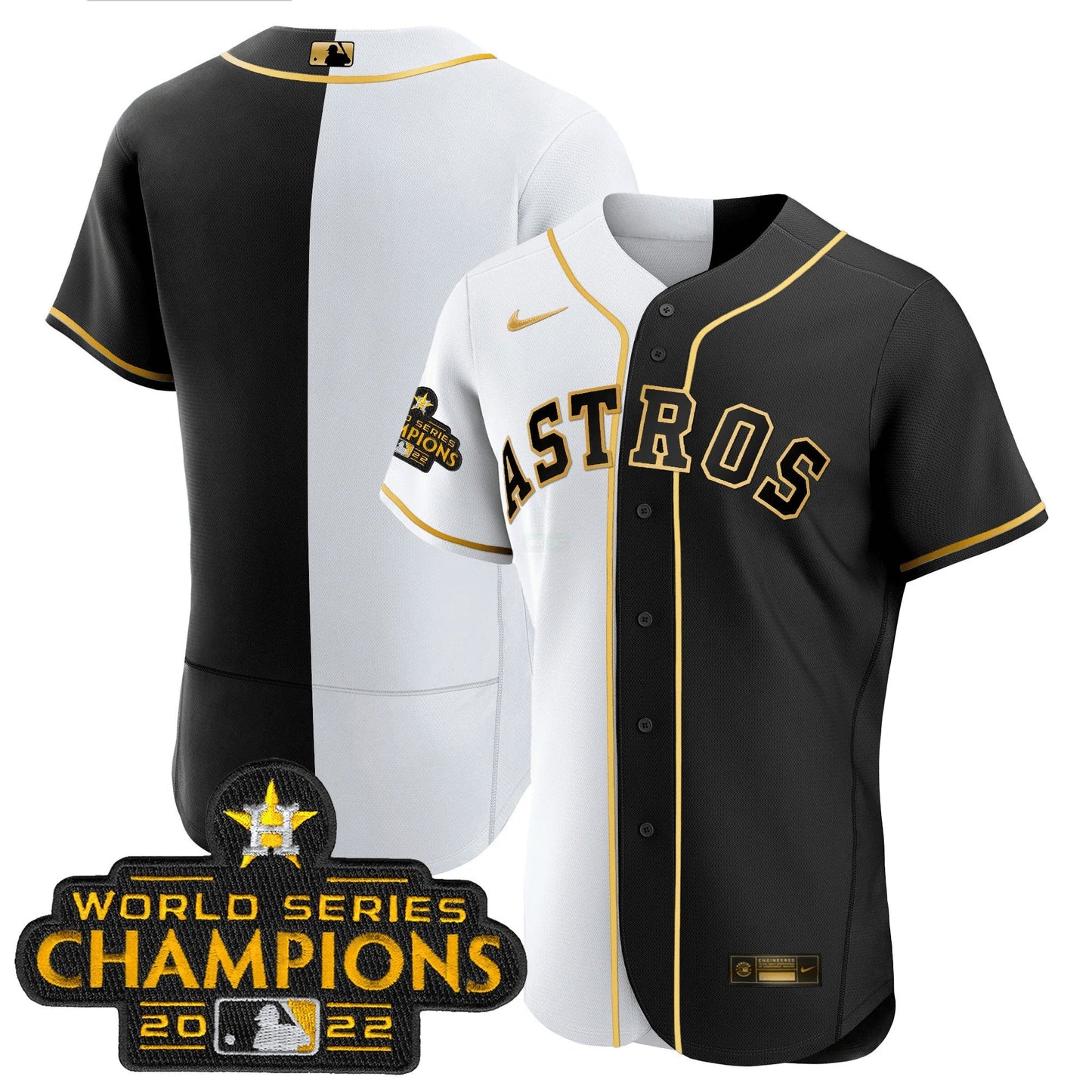Camisa MLB 2023 Flex Base Split Preta & Branca Dourada Jersey