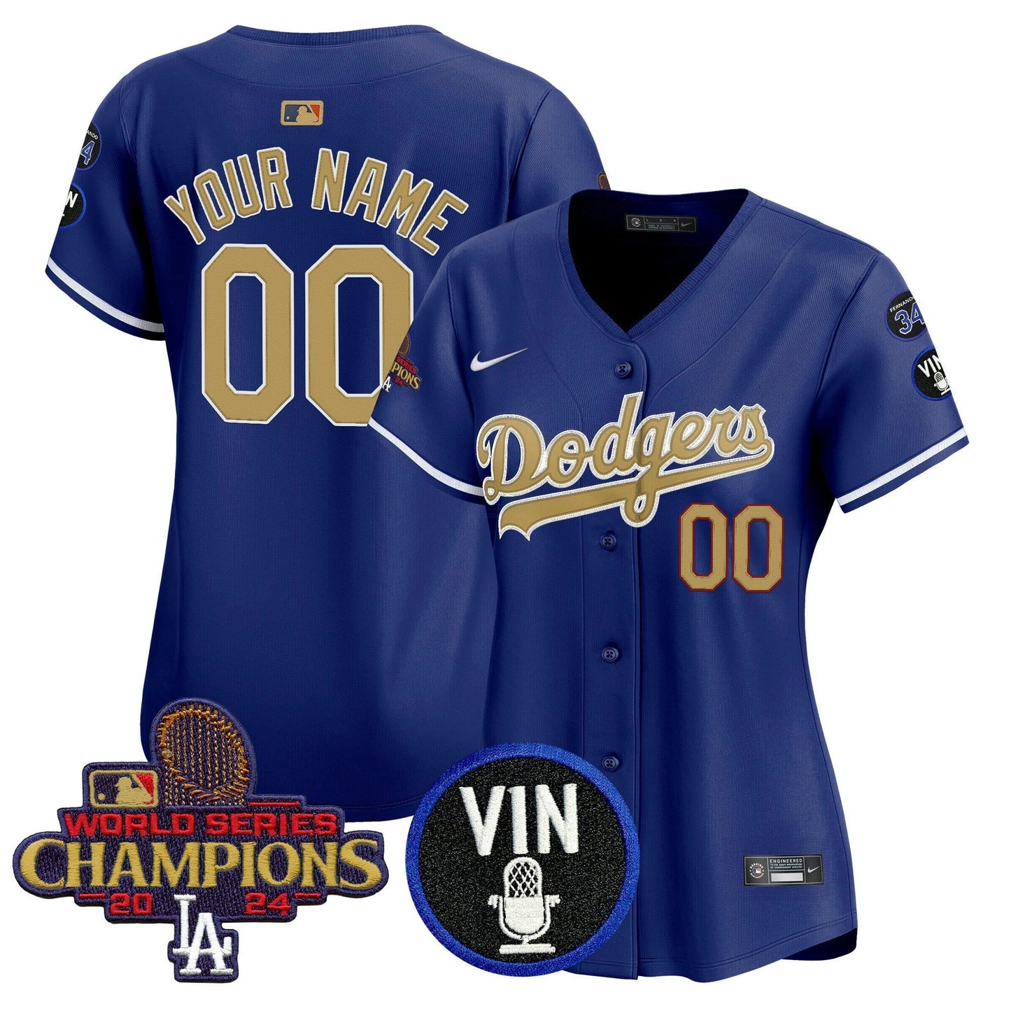 Camisa MLB 2025 Vin Scully & #34 Fernando Patch Dourada Vapor Premier Limited Jersey