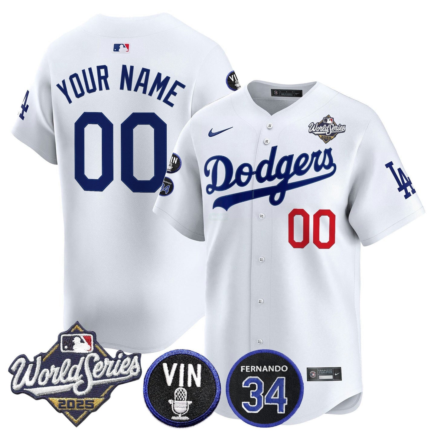 Camisa MLB 2025 World Series Vapor Premier Limited Jersey – Vin Scully & Fernando Patch