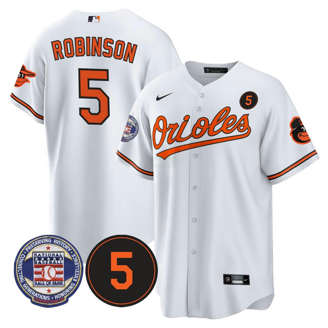 Camisa MLB #5 Brooks Robinson Baltimore Hall Of Fame Patch Jersey
