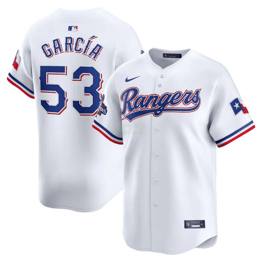 Camisa MLB Adolis Garcia Texas Home 2023 World Series Champions Limited Jersey – Branca - Adolis Garcia
