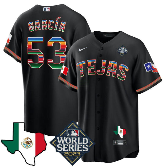 Camisa MLB Adolis Garcia Texas Mexico World Series Jersey 2023 - Preta