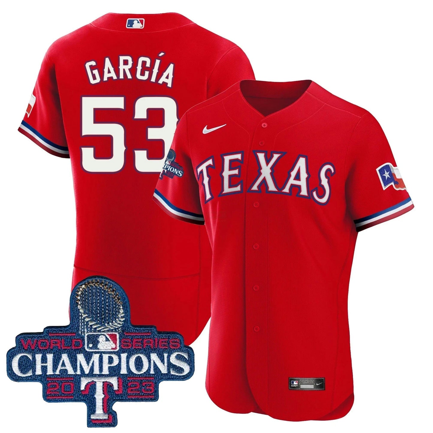 Camisa MLB Adolis Garcia Texas World Series Champions Vermelha Jersey 2023 - Vermelha
