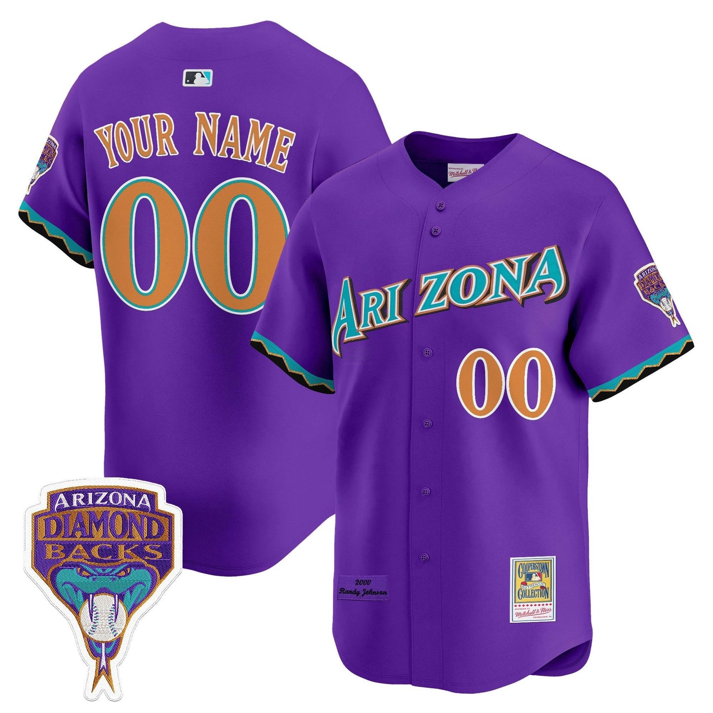 Camisa MLB Arizona Randy Johnson Patch 2000 Cooperstown Throwback Jersey - Custom