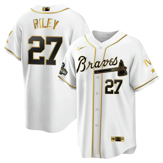 Camisa MLB Atlanta 4x World Series Branca Dourada Jersey Collection