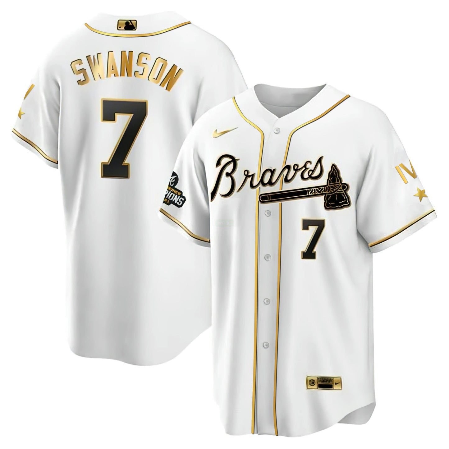 Camisa MLB Atlanta 4x World Series Branca Dourada Jersey Collection