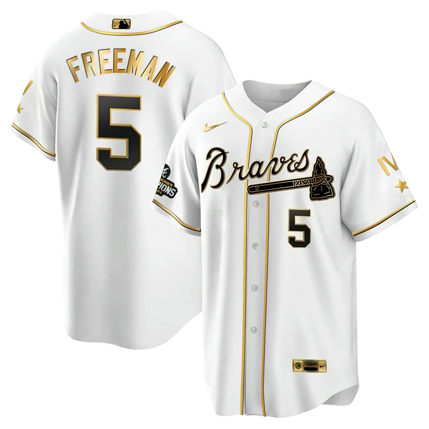 Camisa MLB Atlanta 4x World Series Branca Dourada Jersey Collection
