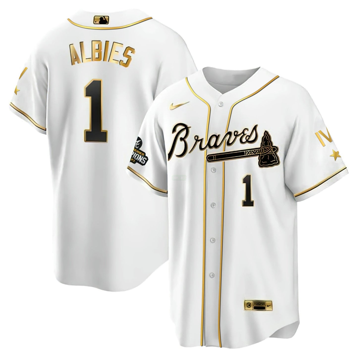 Camisa MLB Atlanta 4x World Series Branca Dourada Jersey Collection