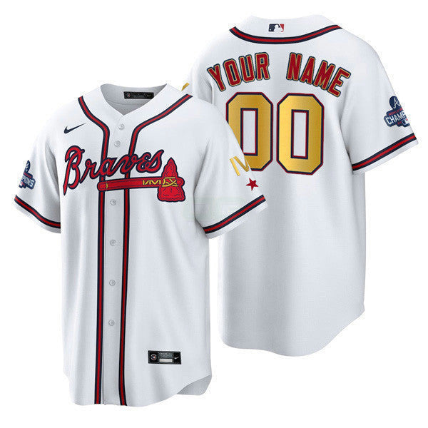 Camisa MLB Atlanta 4x World Series Dourada Trim Custom Name and Number Jersey – Stitched