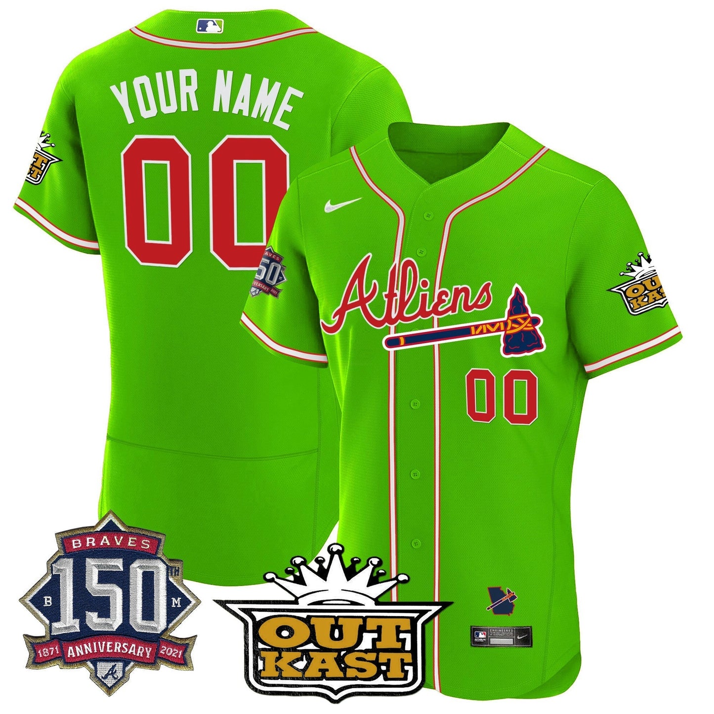 Camisa MLB Atlanta Atliens 150th Anniversary Patch Flex Base Jersey