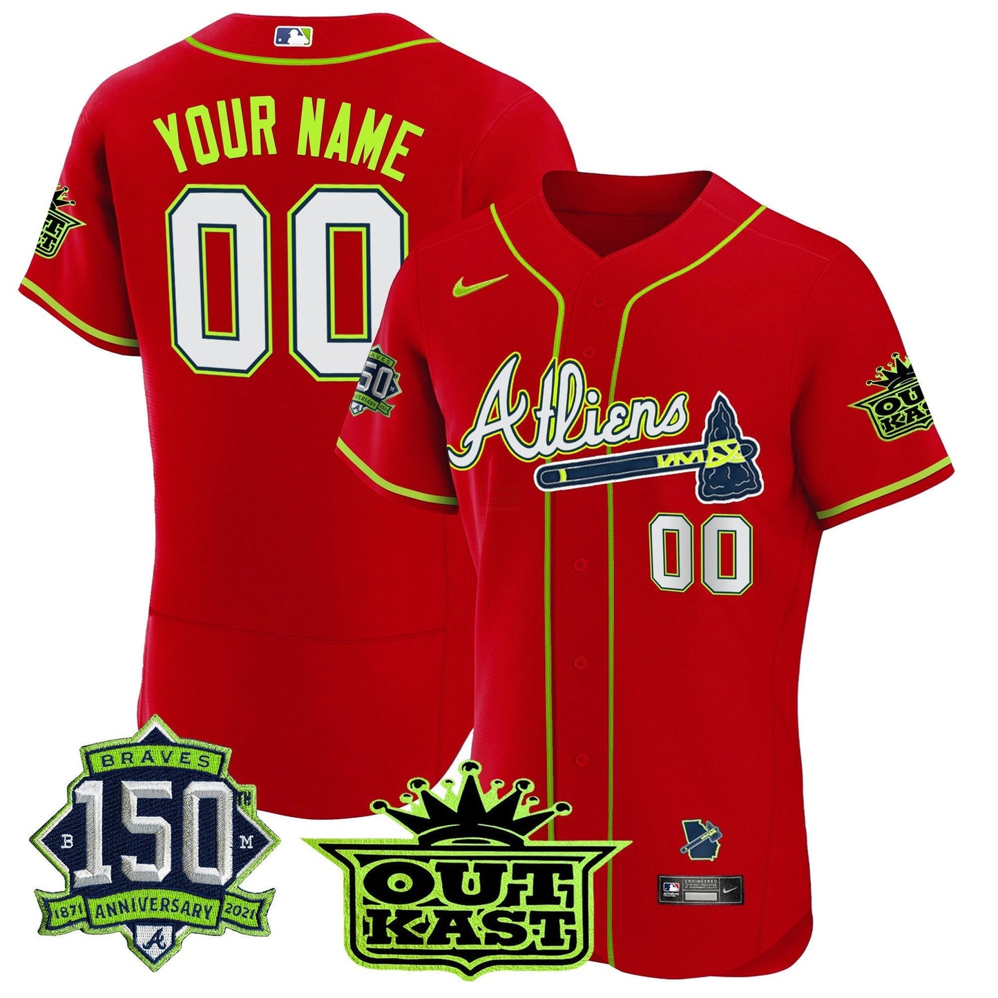 Camisa MLB Atlanta Atliens 150th Anniversary Patch Flex Base Jersey