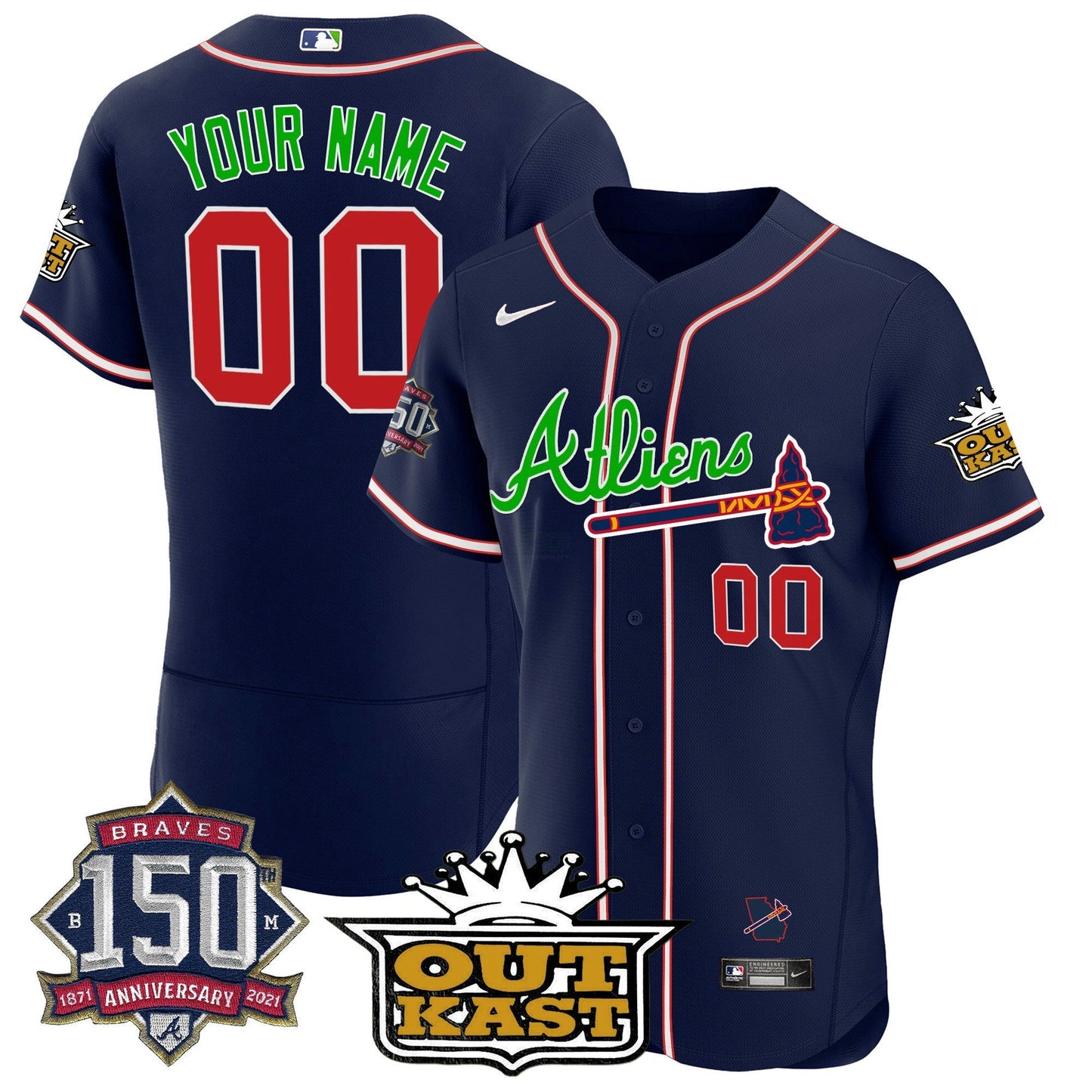 Camisa MLB Atlanta Atliens 150th Anniversary Patch Flex Base Jersey