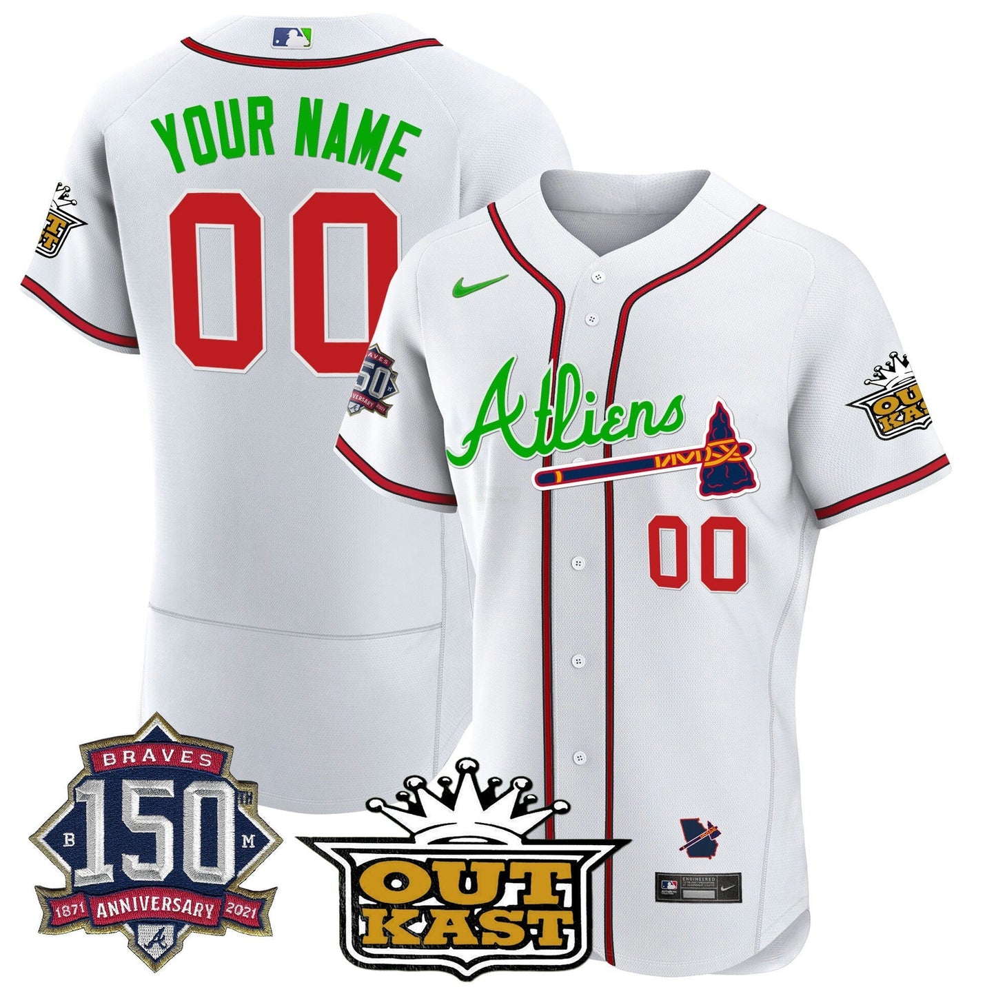 Camisa MLB Atlanta Atliens 150th Anniversary Patch Flex Base Jersey