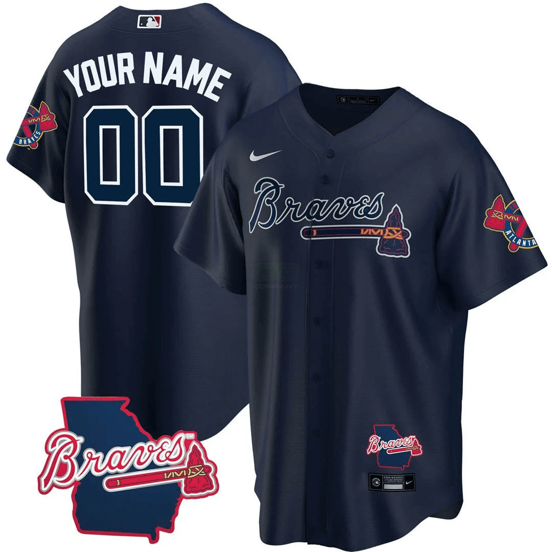 Camisa MLB Atlanta Georgia State Patch Jersey – Azul Marinho