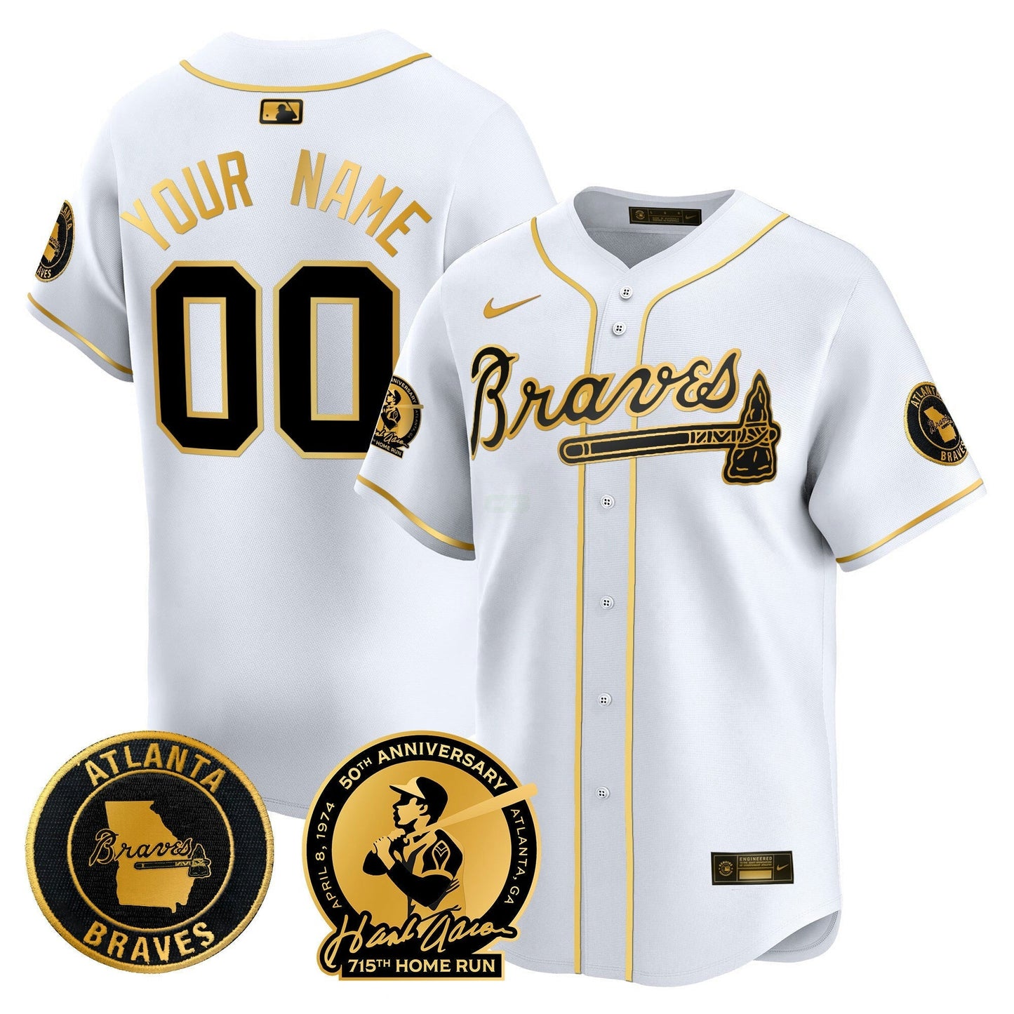 Camisa MLB Atlanta Hank Aaron 715th Home Run Patch Vapor Premier Limited Jersey