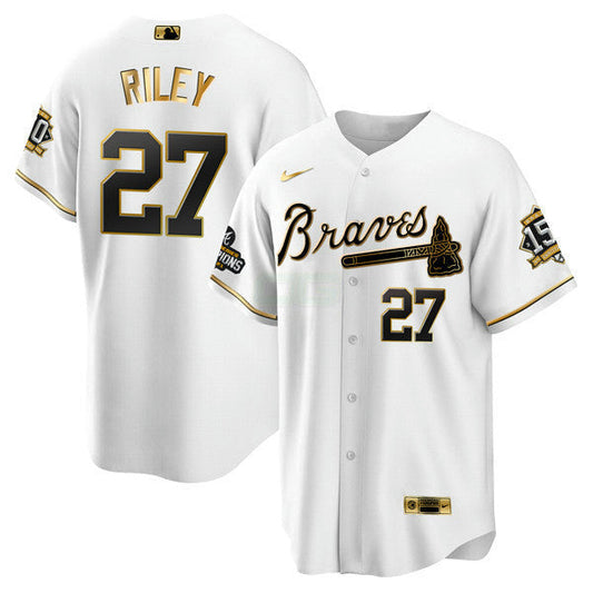 Camisa MLB Atlanta World Series Champion Branca Dourada Cool Base Jersey 2021 – Stitched